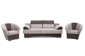 Komplet Tapicerowany Jasnobrązowy - Kanapa + Dwa Fotele KAMILA