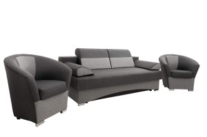 Komplet Tapicerowany Szary - Kanapa + Dwa Fotele KAMILA