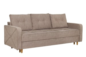 Kanapa Tapicerowana Beżowa z Ozdobnymi Przeszyciami EWELINA